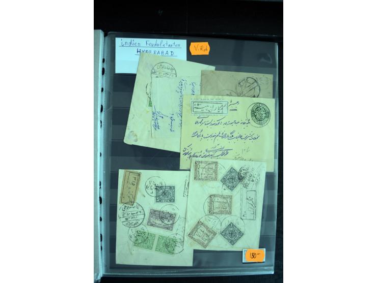 1855/1945, ca. 60 Briefe, Karten und Ganzsachen inkl. Feudalstaaten (u.a. 4 R-Briefe Hyderabad) und einigen Dokumenten mit St
