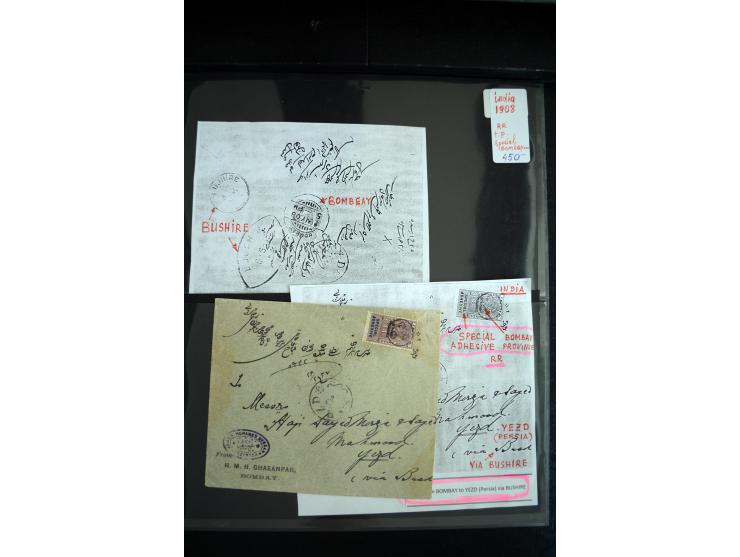 1855/1945, ca. 60 Briefe, Karten und Ganzsachen inkl. Feudalstaaten (u.a. 4 R-Briefe Hyderabad) und einigen Dokumenten mit St