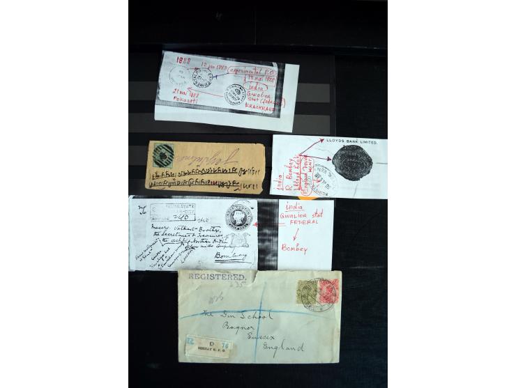 1855/1945, ca. 60 Briefe, Karten und Ganzsachen inkl. Feudalstaaten (u.a. 4 R-Briefe Hyderabad) und einigen Dokumenten mit St