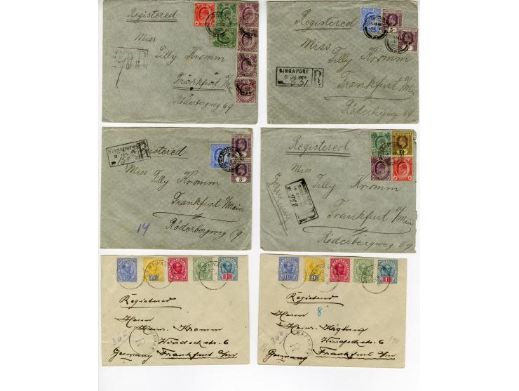 1891/1908 (ca.), 44 Briefe (38 Reco) mit Malaiischen Staaten, Straits Settlements, Labuan und Nordborneo, überwiegend philate