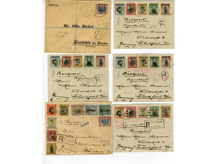 1891/1908 (ca.), 44 Briefe (38 Reco) mit Malaiischen Staaten, Straits Settlements, Labuan und Nordborneo, überwiegend philate