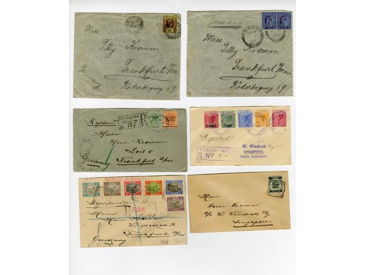 1891/1908 (ca.), 44 Briefe (38 Reco) mit Malaiischen Staaten, Straits Settlements, Labuan und Nordborneo, überwiegend philate