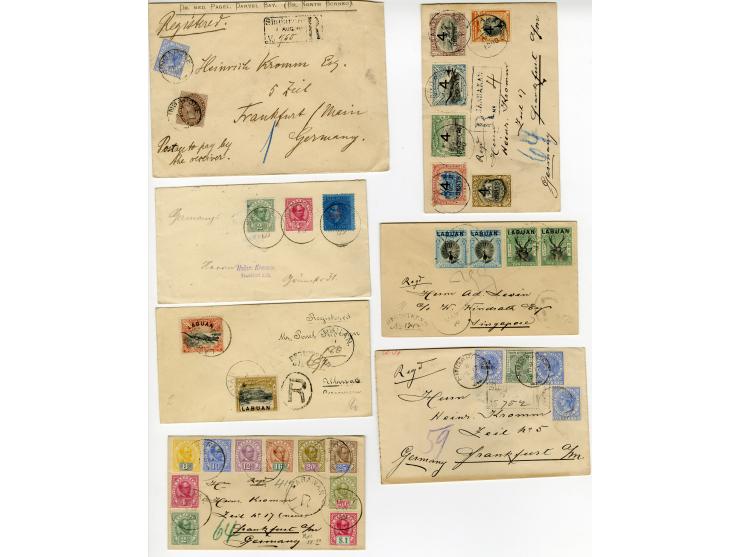 1891/1908 (ca.), 44 Briefe (38 Reco) mit Malaiischen Staaten, Straits Settlements, Labuan und Nordborneo, überwiegend philate