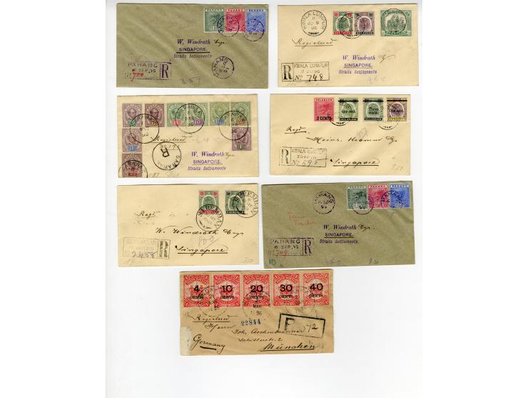 1891/1908 (ca.), 44 Briefe (38 Reco) mit Malaiischen Staaten, Straits Settlements, Labuan und Nordborneo, überwiegend philate