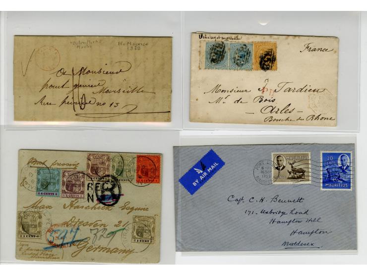 1818/1920 (ca.), 20 Briefe und Ganzsachen, dabei 2 Einschreiben, Overland Mail, Briefe nach Ägypten etc., ex Sammlung "Frankf