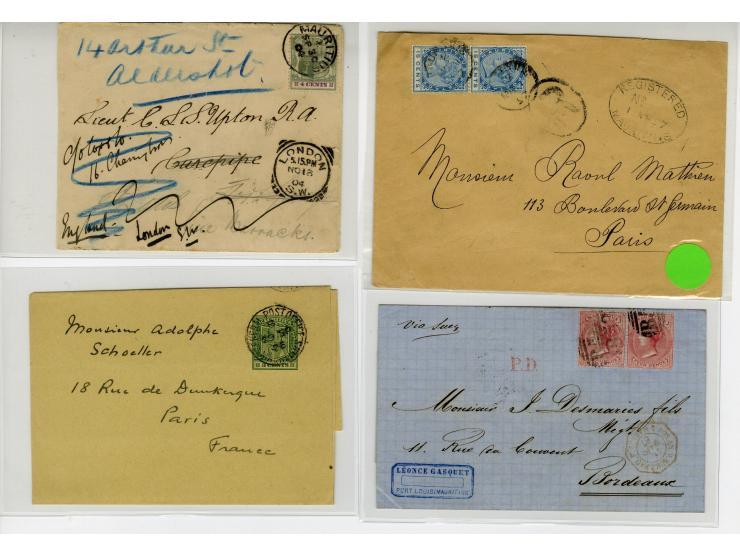 1818/1920 (ca.), 20 Briefe und Ganzsachen, dabei 2 Einschreiben, Overland Mail, Briefe nach Ägypten etc., ex Sammlung "Frankf