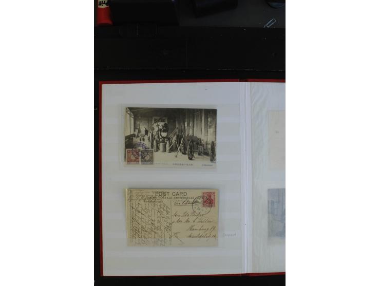 1901/43, 26 Briefe, Karten und Ganzsachen mit viel DP China und Kiautschou mit diversen Stempeln, Ansichtskarten und Feldpost