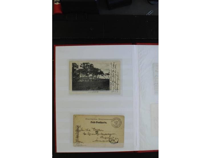 1901/43, 26 Briefe, Karten und Ganzsachen mit viel DP China und Kiautschou mit diversen Stempeln, Ansichtskarten und Feldpost