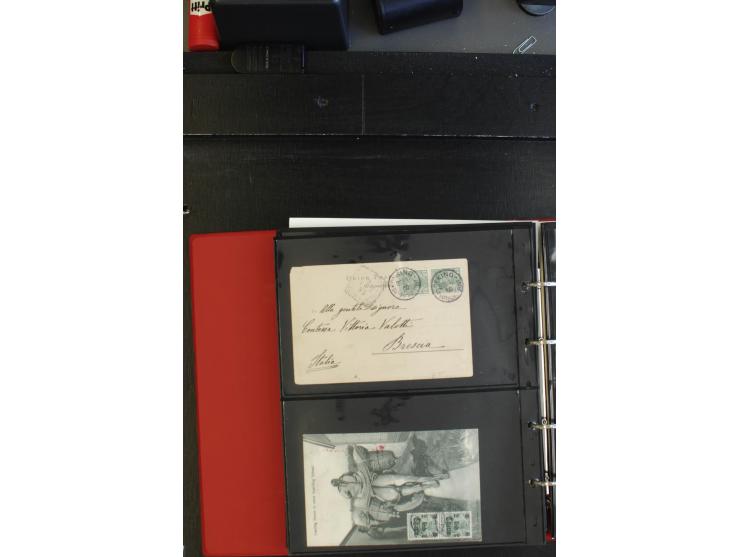 1904/65 (ca.), Partie Briefe, Karten und Ganzsachen, teils blanco gestempelt, dabei Auslandspostämter, Mondschukuo, Hongkong,