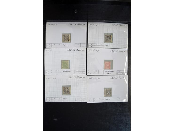 1865/1960, sehr schöne Partie auf Verkaufskärtchen, dabei starker teil Löwen-Ausgaben mit Riester- und Barre-Essays, Mi. II u