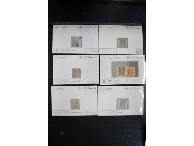1865/1960, sehr schöne Partie auf Verkaufskärtchen, dabei starker teil Löwen-Ausgaben mit Riester- und Barre-Essays, Mi. II u