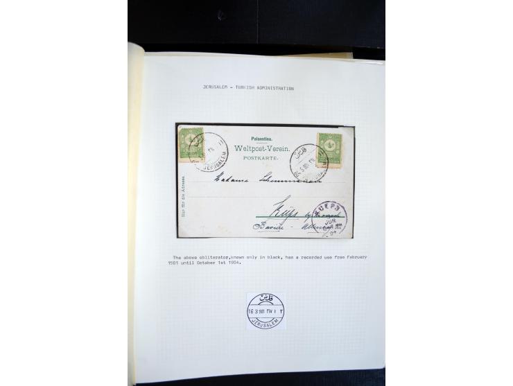 1890/1917 (ca.), Türkische Post, interessanter Posten Briefe, Karten und Ganzsachen, alle mit Stempeln von Palästina, dabei b