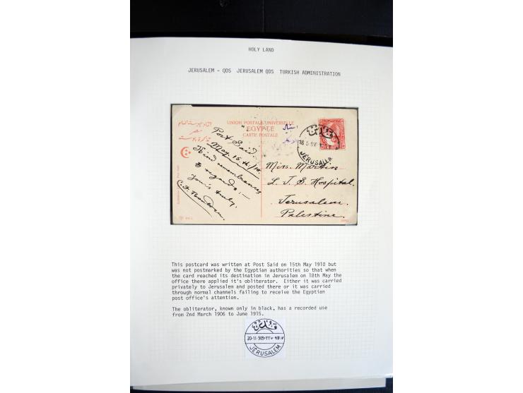 1890/1917 (ca.), Türkische Post, interessanter Posten Briefe, Karten und Ganzsachen, alle mit Stempeln von Palästina, dabei b