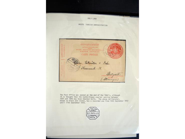 1890/1917 (ca.), Türkische Post, interessanter Posten Briefe, Karten und Ganzsachen, alle mit Stempeln von Palästina, dabei b