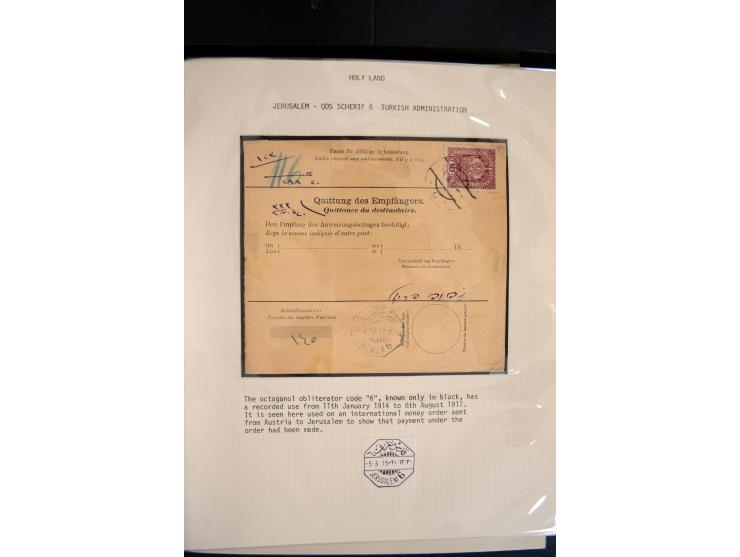 1890/1917 (ca.), Türkische Post, interessanter Posten Briefe, Karten und Ganzsachen, alle mit Stempeln von Palästina, dabei b