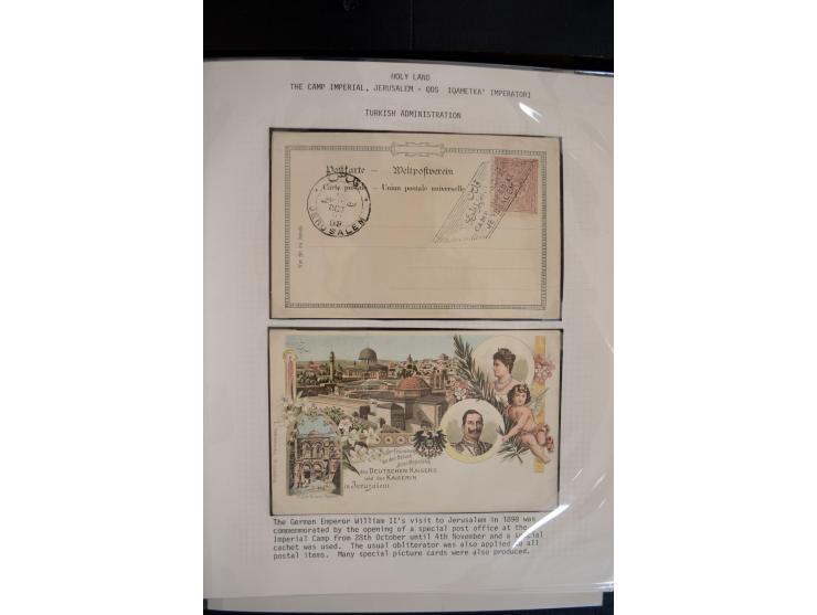1890/1917 (ca.), Türkische Post, interessanter Posten Briefe, Karten und Ganzsachen, alle mit Stempeln von Palästina, dabei b