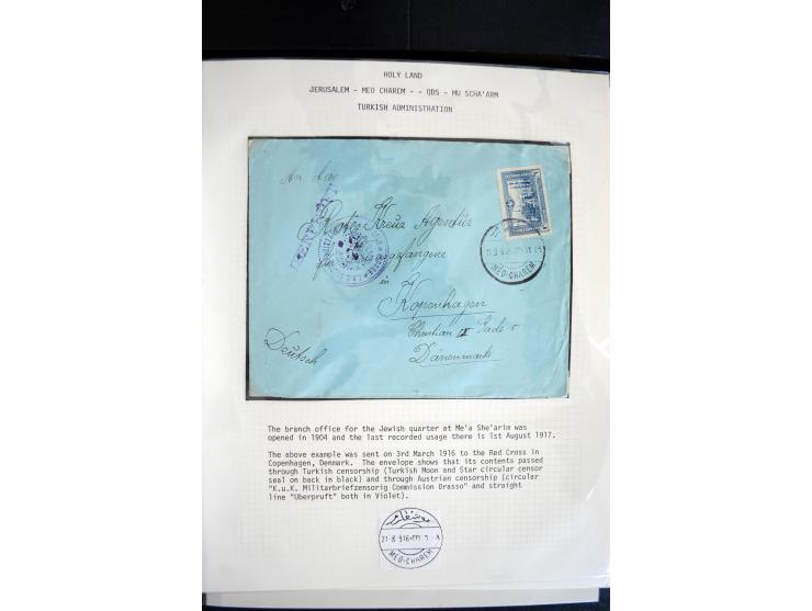 1890/1917 (ca.), Türkische Post, interessanter Posten Briefe, Karten und Ganzsachen, alle mit Stempeln von Palästina, dabei b