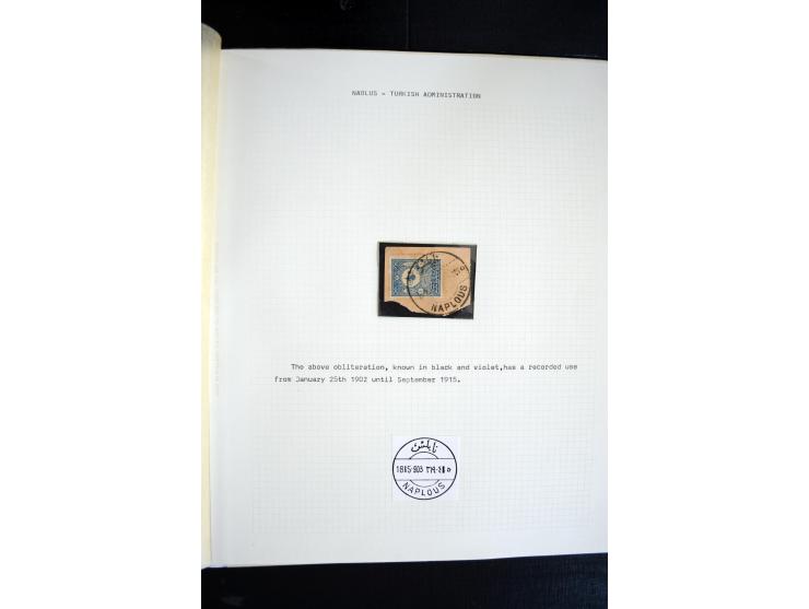 1890/1917 (ca.), Türkische Post, interessanter Posten Briefe, Karten und Ganzsachen, alle mit Stempeln von Palästina, dabei b