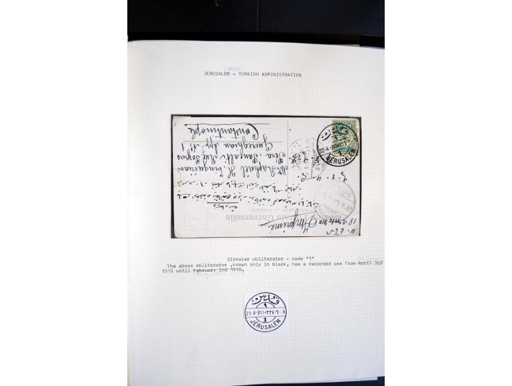 1890/1917 (ca.), Türkische Post, interessanter Posten Briefe, Karten und Ganzsachen, alle mit Stempeln von Palästina, dabei b