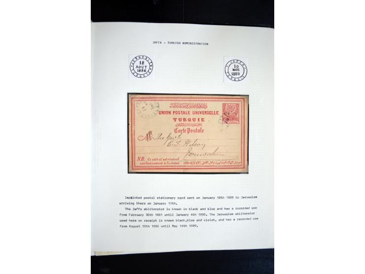 1890/1917 (ca.), Türkische Post, interessanter Posten Briefe, Karten und Ganzsachen, alle mit Stempeln von Palästina, dabei b