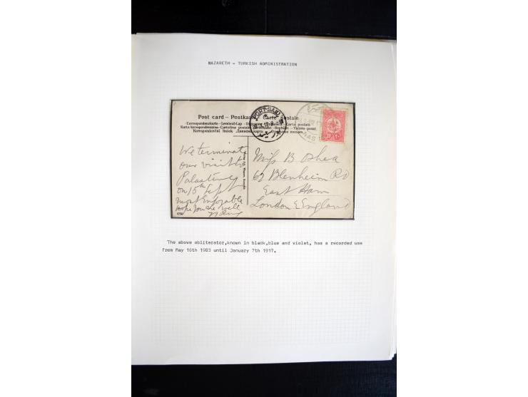 1890/1917 (ca.), Türkische Post, interessanter Posten Briefe, Karten und Ganzsachen, alle mit Stempeln von Palästina, dabei b