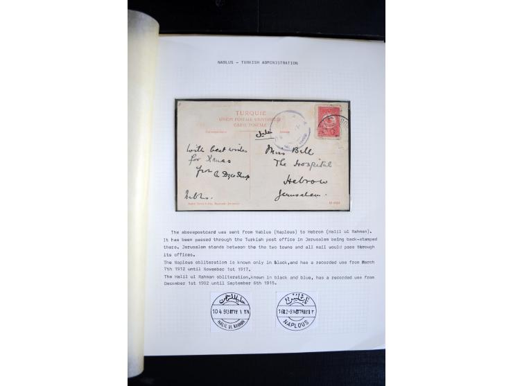 1890/1917 (ca.), Türkische Post, interessanter Posten Briefe, Karten und Ganzsachen, alle mit Stempeln von Palästina, dabei b