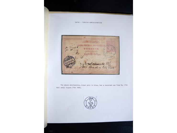 1890/1917 (ca.), Türkische Post, interessanter Posten Briefe, Karten und Ganzsachen, alle mit Stempeln von Palästina, dabei b