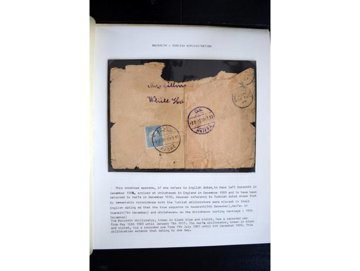 1890/1917 (ca.), Türkische Post, interessanter Posten Briefe, Karten und Ganzsachen, alle mit Stempeln von Palästina, dabei b