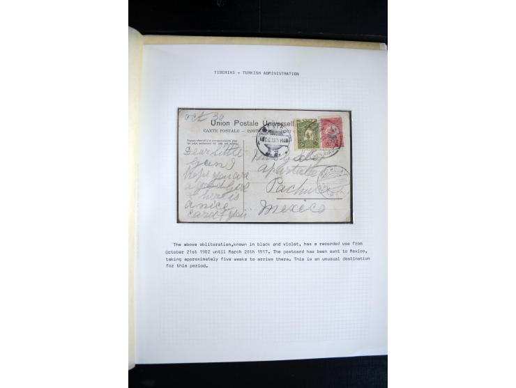 1890/1917 (ca.), Türkische Post, interessanter Posten Briefe, Karten und Ganzsachen, alle mit Stempeln von Palästina, dabei b