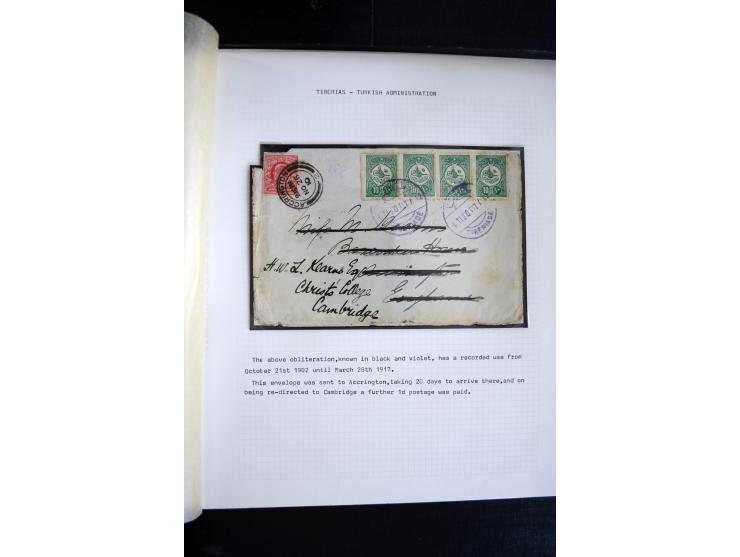 1890/1917 (ca.), Türkische Post, interessanter Posten Briefe, Karten und Ganzsachen, alle mit Stempeln von Palästina, dabei b