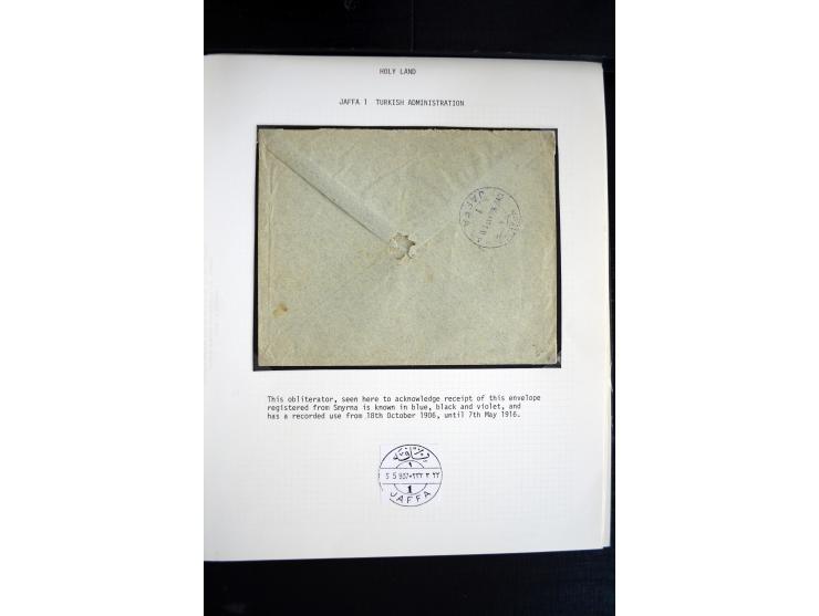 1890/1917 (ca.), Türkische Post, interessanter Posten Briefe, Karten und Ganzsachen, alle mit Stempeln von Palästina, dabei b