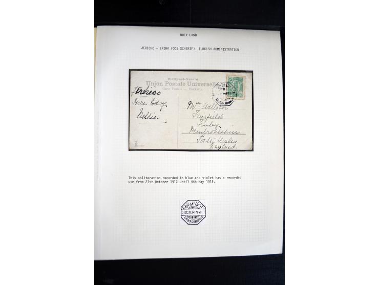 1890/1917 (ca.), Türkische Post, interessanter Posten Briefe, Karten und Ganzsachen, alle mit Stempeln von Palästina, dabei b