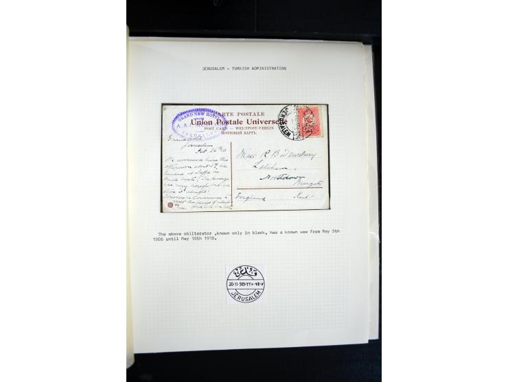 1890/1917 (ca.), Türkische Post, interessanter Posten Briefe, Karten und Ganzsachen, alle mit Stempeln von Palästina, dabei b
