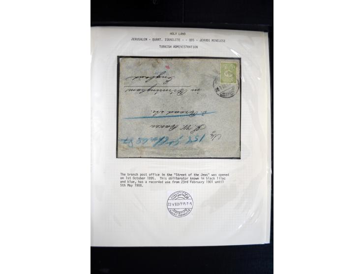 1890/1917 (ca.), Türkische Post, interessanter Posten Briefe, Karten und Ganzsachen, alle mit Stempeln von Palästina, dabei b