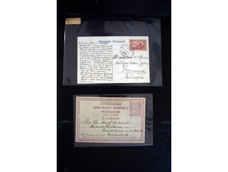 1890/1917 (ca.), Türkische Post, interessanter Posten Briefe, Karten und Ganzsachen, alle mit Stempeln von Palästina, dabei b