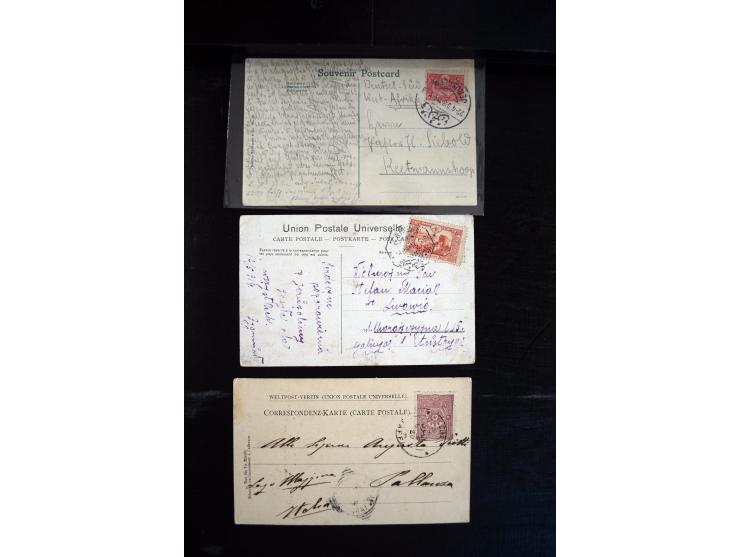 1890/1917 (ca.), Türkische Post, interessanter Posten Briefe, Karten und Ganzsachen, alle mit Stempeln von Palästina, dabei b