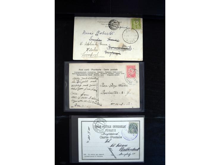 1890/1917 (ca.), Türkische Post, interessanter Posten Briefe, Karten und Ganzsachen, alle mit Stempeln von Palästina, dabei b