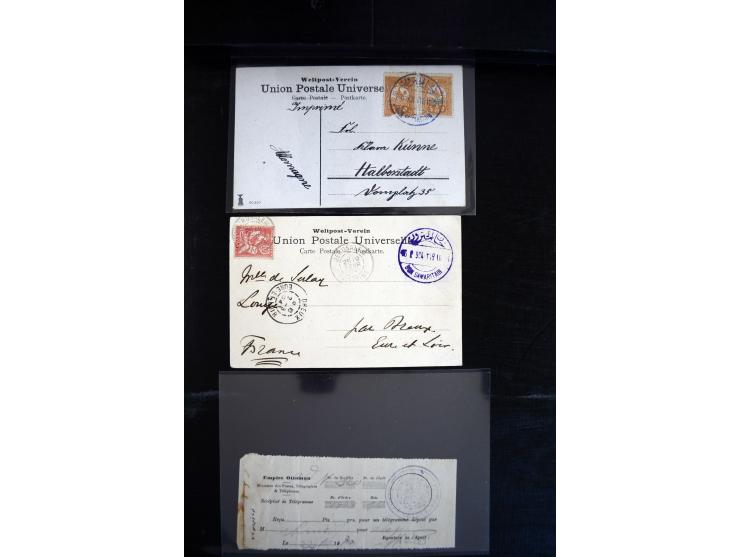 1890/1917 (ca.), Türkische Post, interessanter Posten Briefe, Karten und Ganzsachen, alle mit Stempeln von Palästina, dabei b