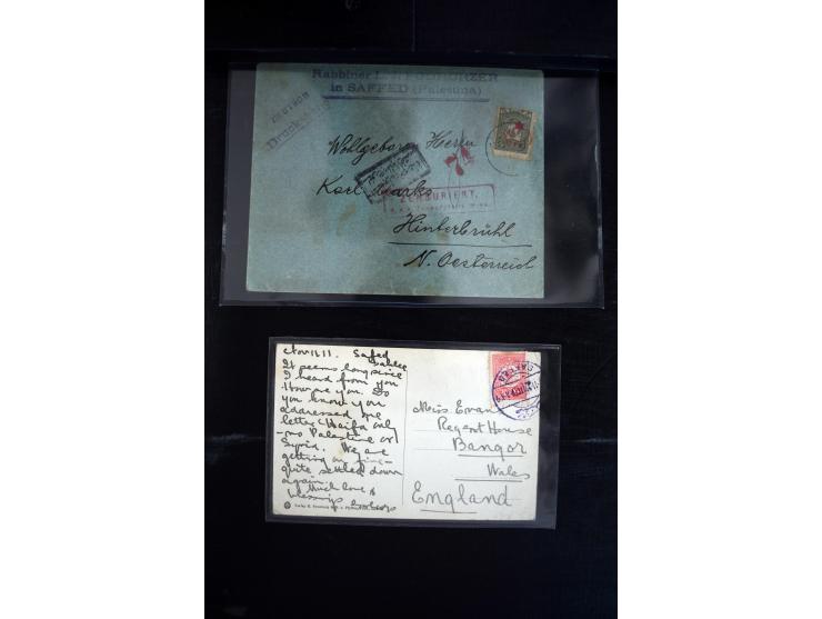1890/1917 (ca.), Türkische Post, interessanter Posten Briefe, Karten und Ganzsachen, alle mit Stempeln von Palästina, dabei b