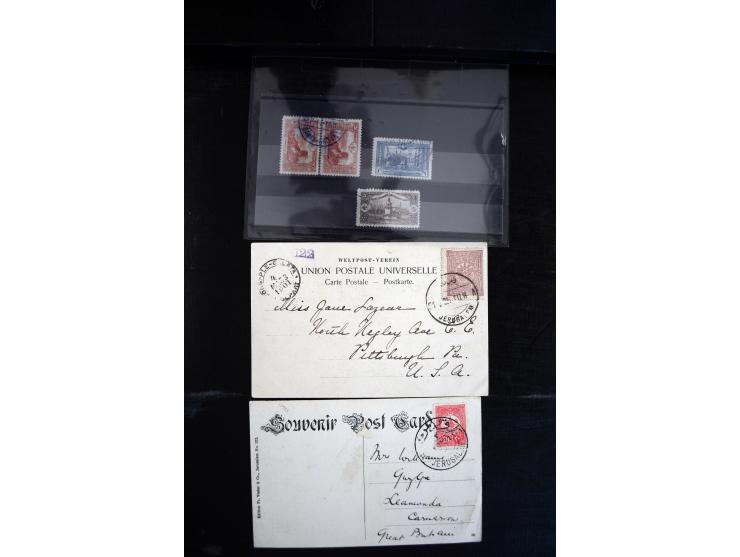 1890/1917 (ca.), Türkische Post, interessanter Posten Briefe, Karten und Ganzsachen, alle mit Stempeln von Palästina, dabei b