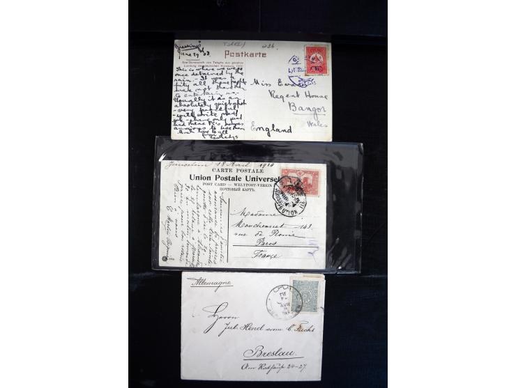 1890/1917 (ca.), Türkische Post, interessanter Posten Briefe, Karten und Ganzsachen, alle mit Stempeln von Palästina, dabei b