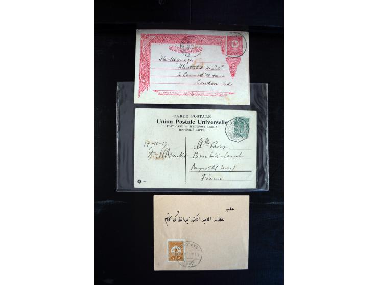 1890/1917 (ca.), Türkische Post, interessanter Posten Briefe, Karten und Ganzsachen, alle mit Stempeln von Palästina, dabei b