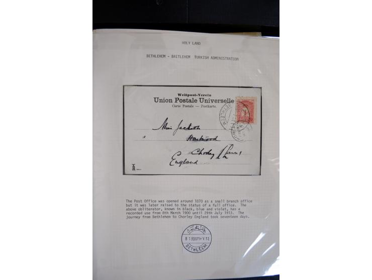 1890/1917 (ca.), Türkische Post, interessanter Posten Briefe, Karten und Ganzsachen, alle mit Stempeln von Palästina, dabei b