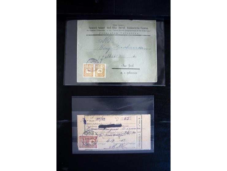 1890/1917 (ca.), Türkische Post, interessanter Posten Briefe, Karten und Ganzsachen, alle mit Stempeln von Palästina, dabei b