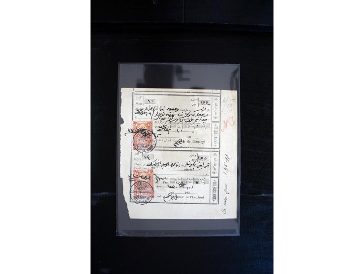 1890/1917 (ca.), Türkische Post, interessanter Posten Briefe, Karten und Ganzsachen, alle mit Stempeln von Palästina, dabei b