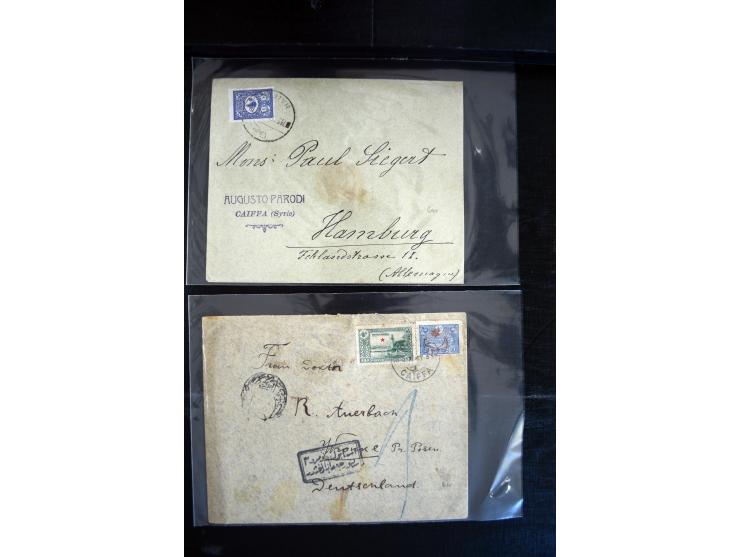 1890/1917 (ca.), Türkische Post, interessanter Posten Briefe, Karten und Ganzsachen, alle mit Stempeln von Palästina, dabei b