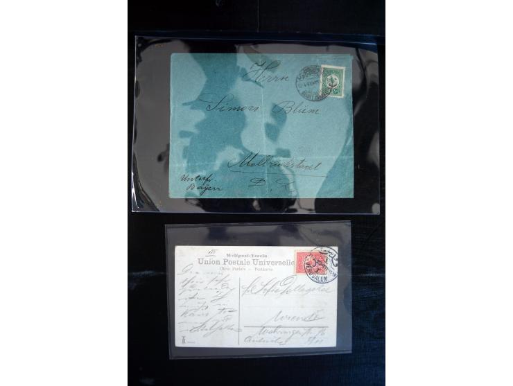 1890/1917 (ca.), Türkische Post, interessanter Posten Briefe, Karten und Ganzsachen, alle mit Stempeln von Palästina, dabei b