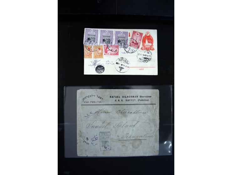 1890/1917 (ca.), Türkische Post, interessanter Posten Briefe, Karten und Ganzsachen, alle mit Stempeln von Palästina, dabei b