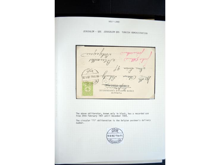1890/1917 (ca.), Türkische Post, interessanter Posten Briefe, Karten und Ganzsachen, alle mit Stempeln von Palästina, dabei b