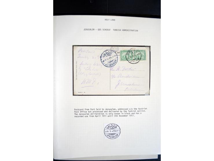 1890/1917 (ca.), Türkische Post, interessanter Posten Briefe, Karten und Ganzsachen, alle mit Stempeln von Palästina, dabei b